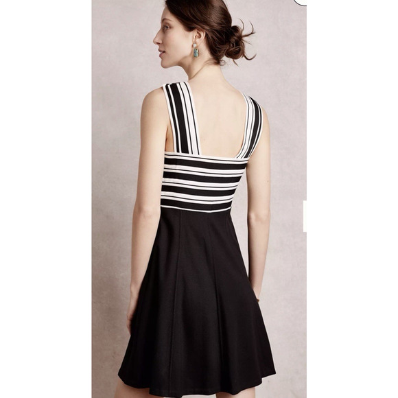 Anthropologie Maeve size 0 Black Crosswise Flare Dress wedding guest retro - Picture 2 of 12